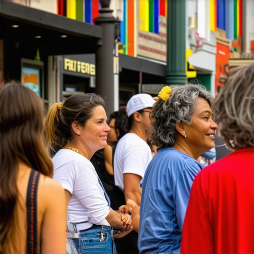 Local business owners and residents participating in a community event, illustrating hyper-local content and community engagement