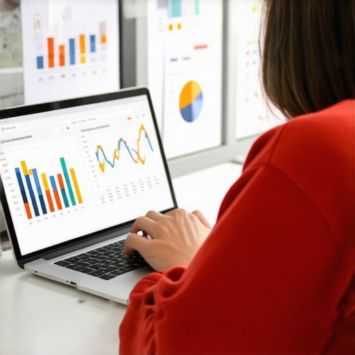 Person analyzing local SEO data with community images and analytics charts